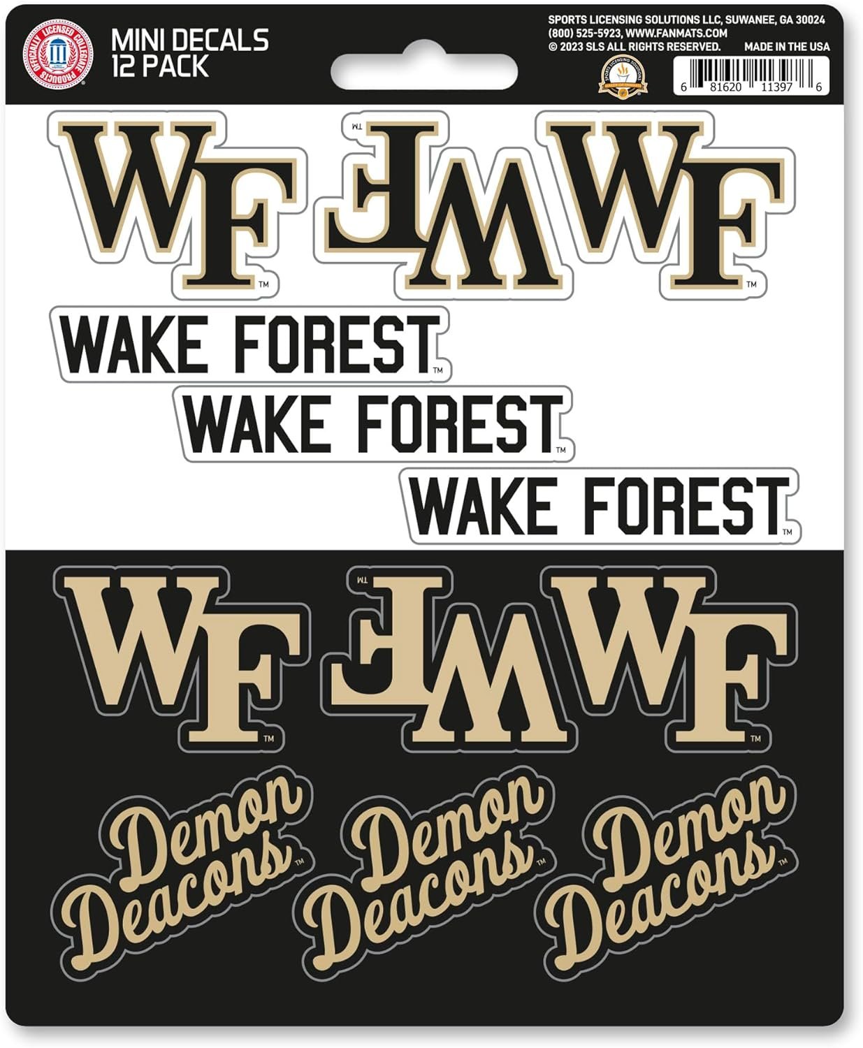 Wake Forest University Demon Deacons 12-Piece Mini Decal Sticker Set, 5x6 Inch Sheet, Gift for football fans for any hard surfaces around home, automotive, personal items
