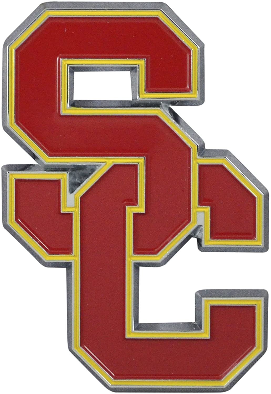 University of Southern California USC Trojans Premium Solid Metal Raised Auto Emblem, Team Color, Shape Cut, Adhesive Backing