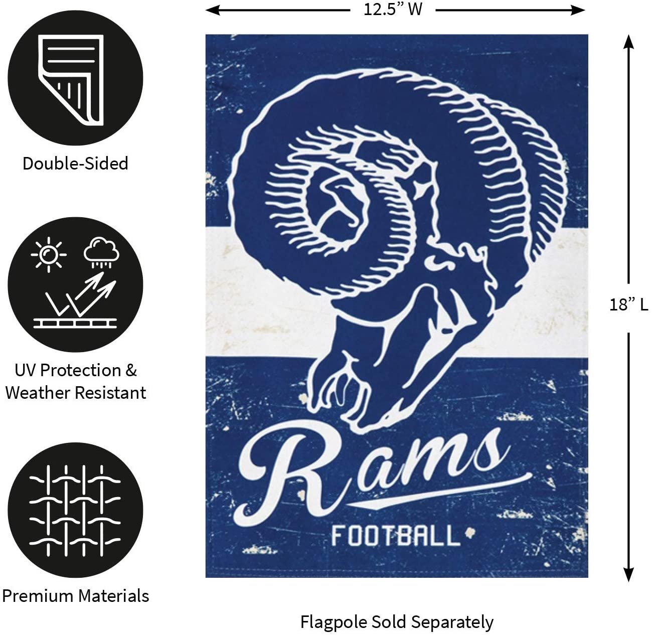 Los Angeles Rams Vintage Design, Premium Linen Garden Flag Banner, Double Sided, 13x18 Inch