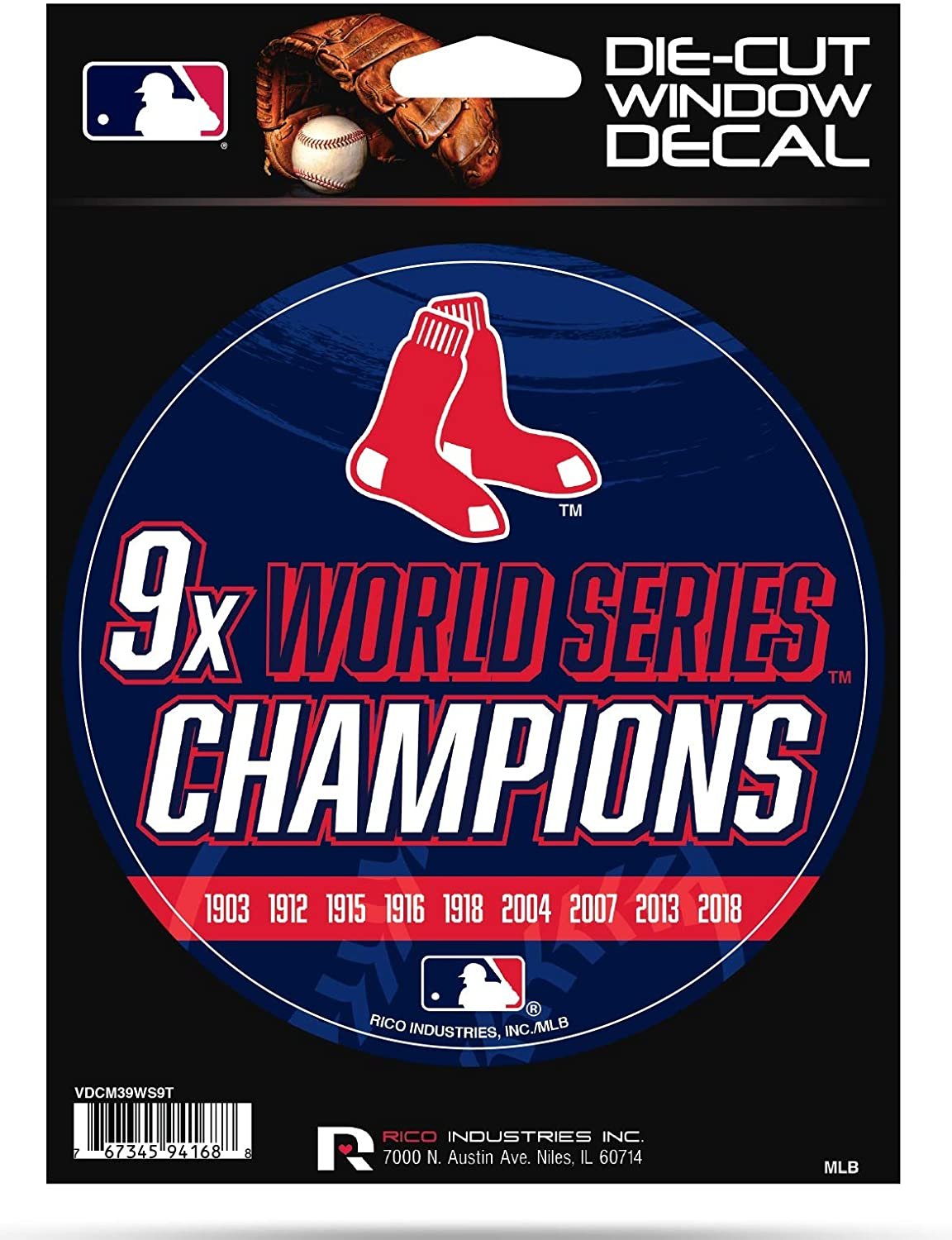 Boston Red Sox 5" Decal Sticker 9X Time Champions Flat Vinyl Auto Emblem Baseball