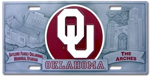University of Oklahoma Sooners Zinc Metal License Plate Tag Raised 3D Details, Heavy Gauge, 6x12 Inch