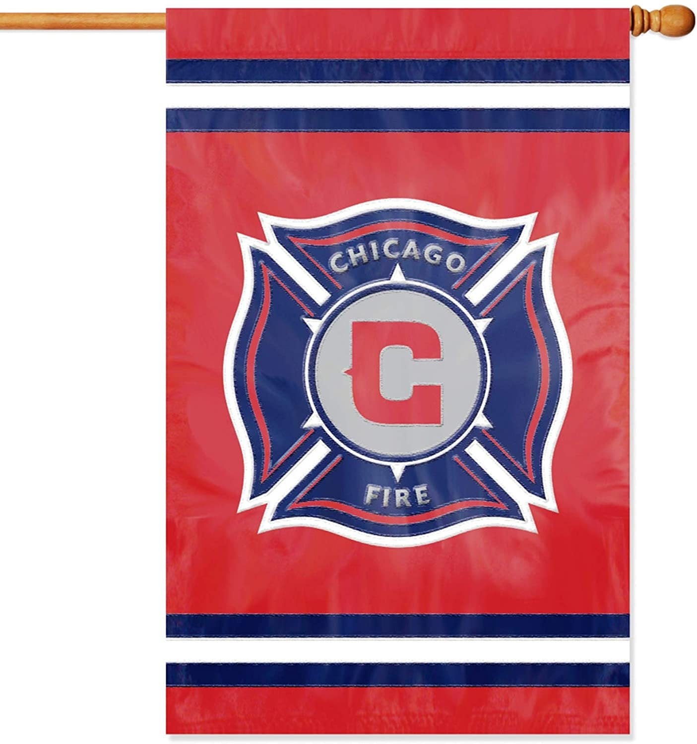 Chicago Fire MLS Premium Double Sided Banner House Flag, Applique Embroidered Design, 28x44 Inch