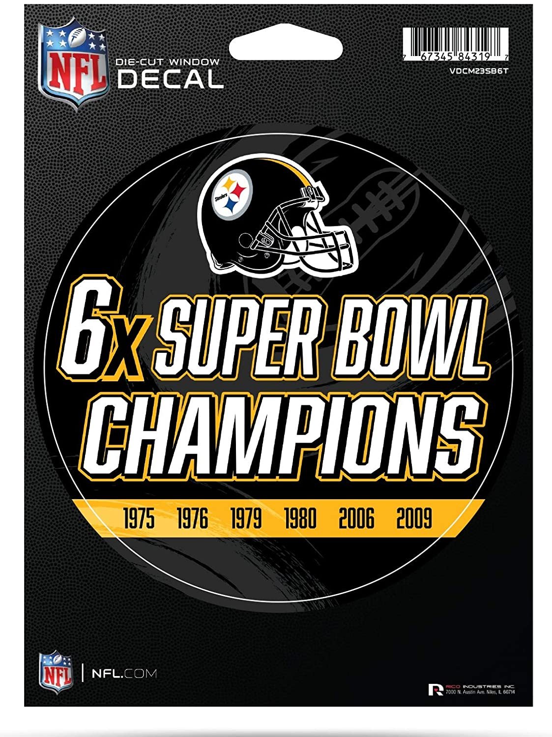 Pittsburgh Steelers 5" Decal Sticker 6X Time Champions Flat Vinyl Auto Emblem Football