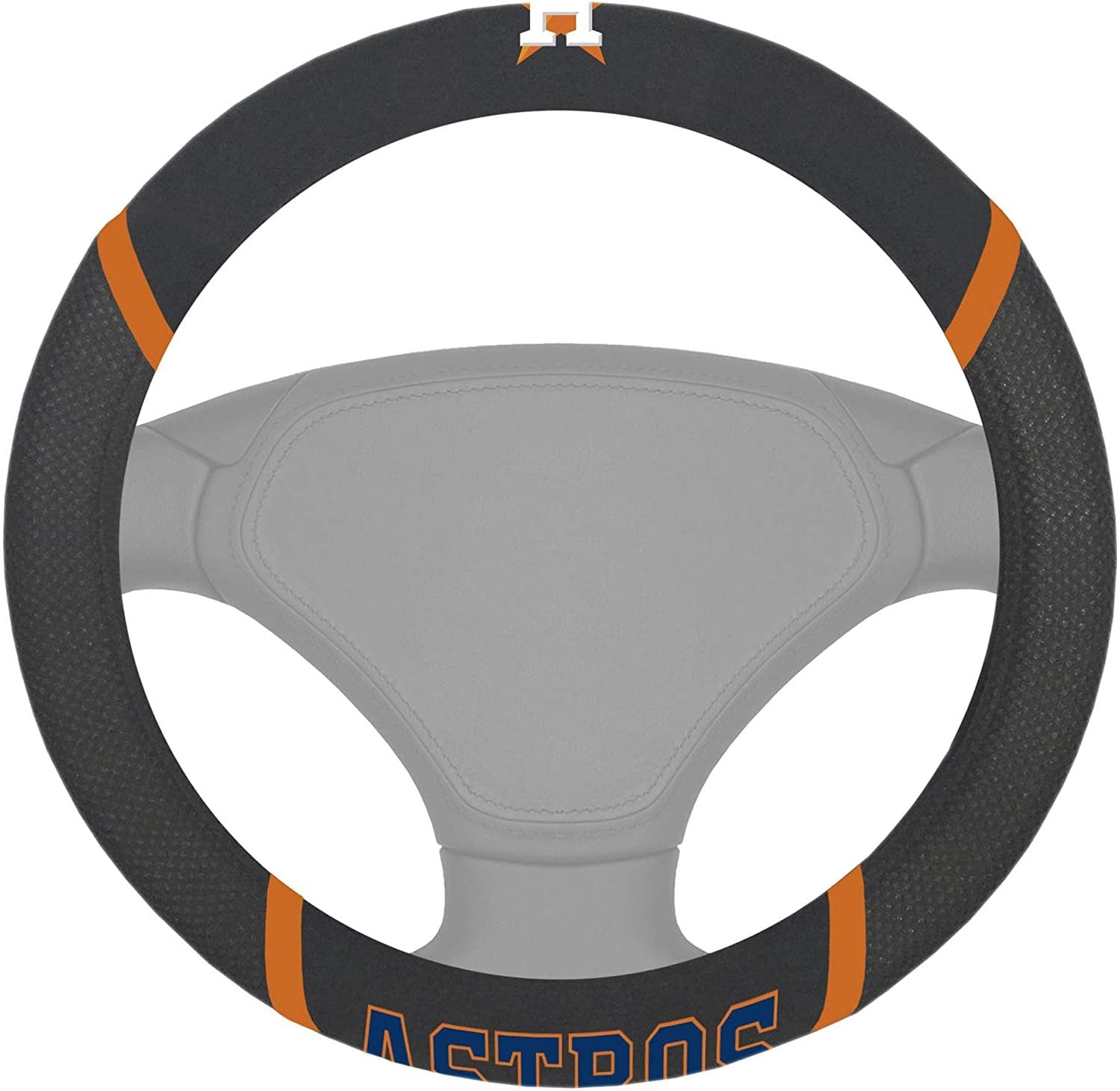 Houston Astros Steering Wheel Cover Premium Embroidered Black 15 Inch