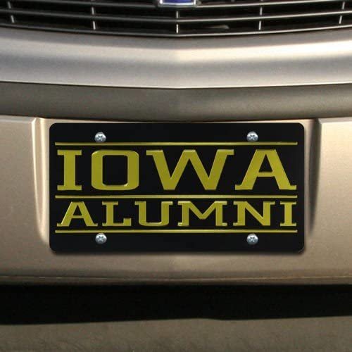 University of Iowa Hawkeyes Alumni Premium Laser Tag License Plate, Mirrored Acrylic Inlaid, Black, 12x6 Inch