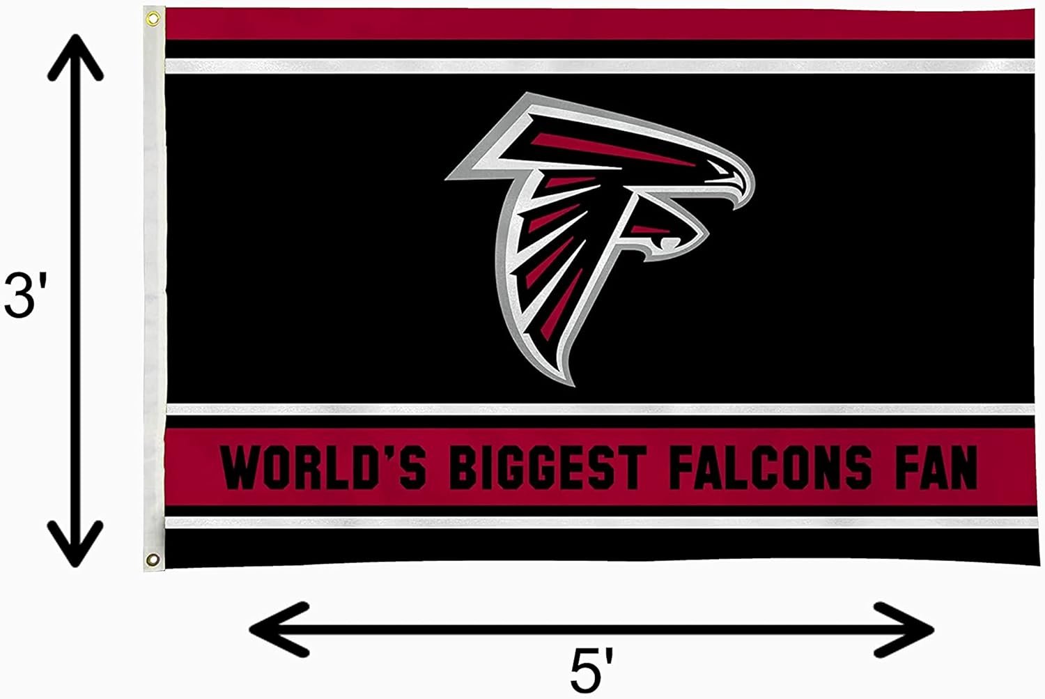 Atlanta Falcons 3x5 Feet Flag Banner, World's Biggest Fan, Metal Grommets, Single Sided, Indoor or Outdoor Use