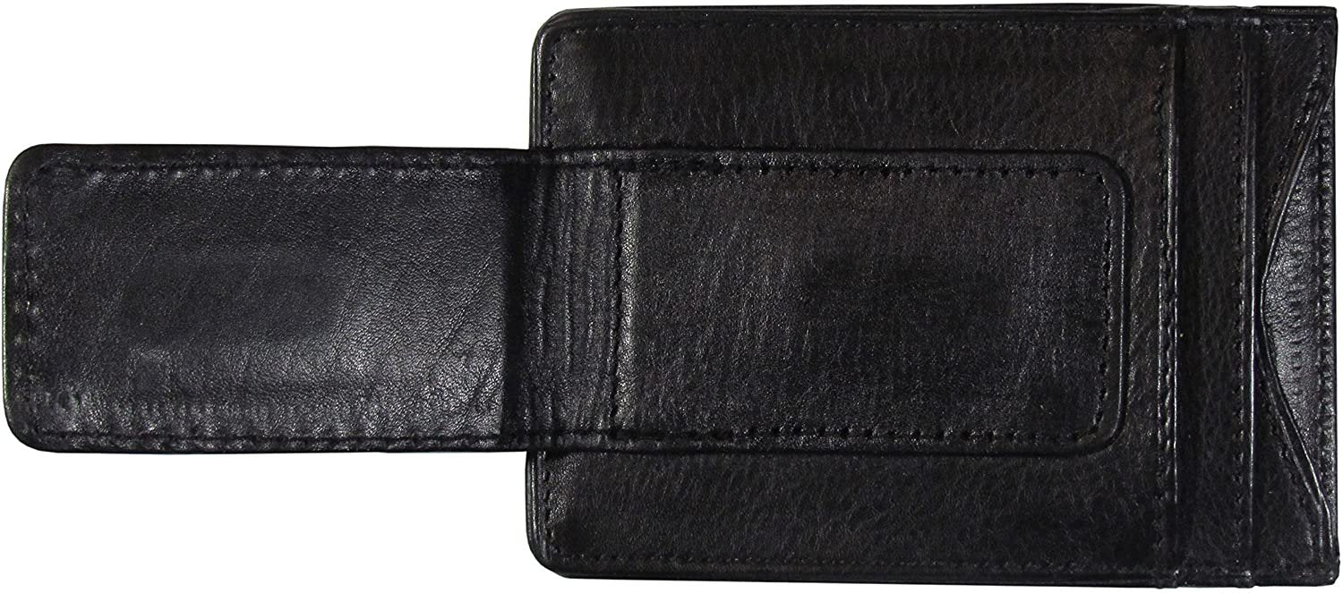 Mississippi State University Bulldogs Black Leather Wallet, Front Pocket Magnetic Money Clip, Printed Logo
