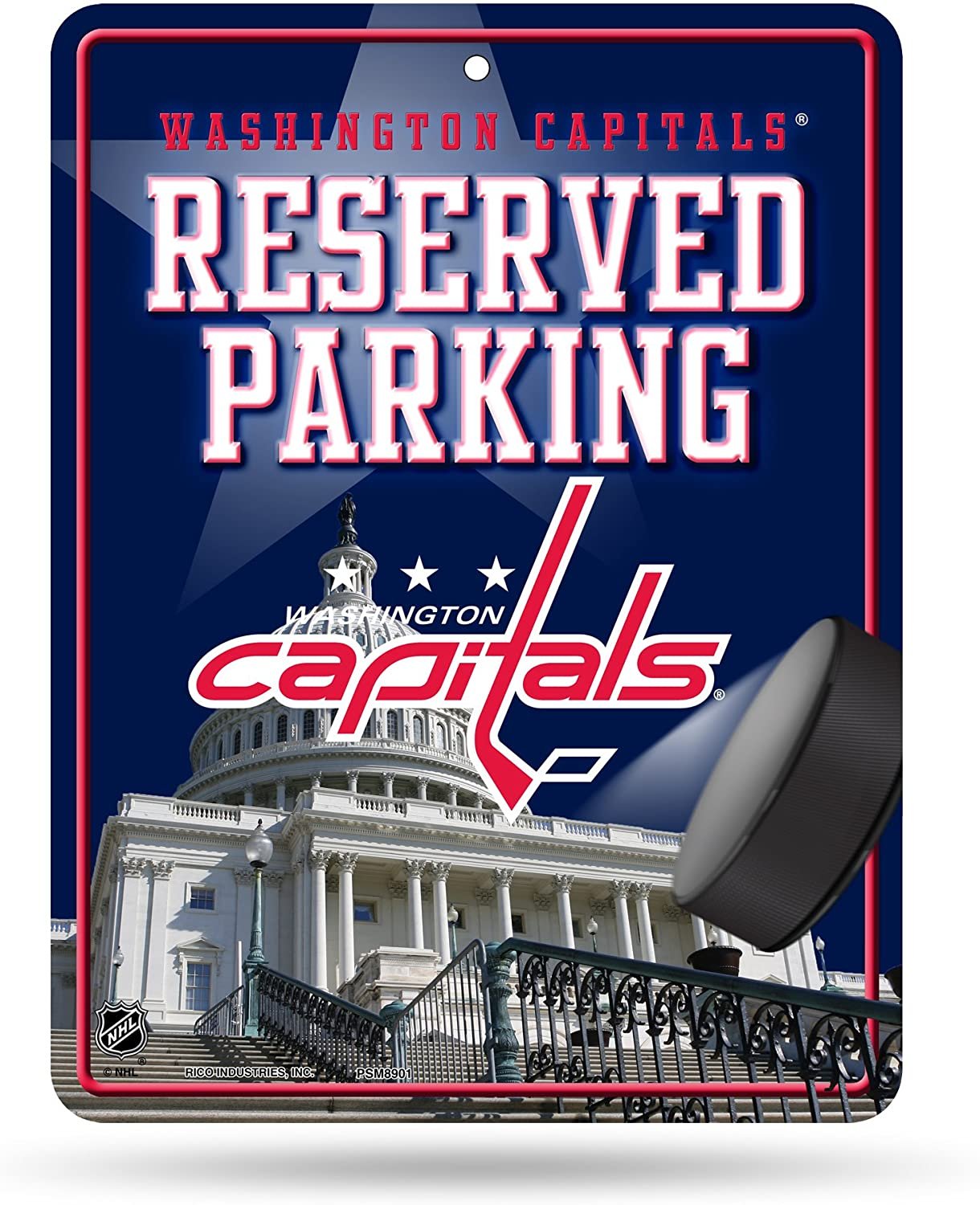 Washington Capitals Premium Metal Wall Parking Sign, 8.5x11 Inch, Primary Design, Great for Man Cave, Bed Room, Office, Home Decor