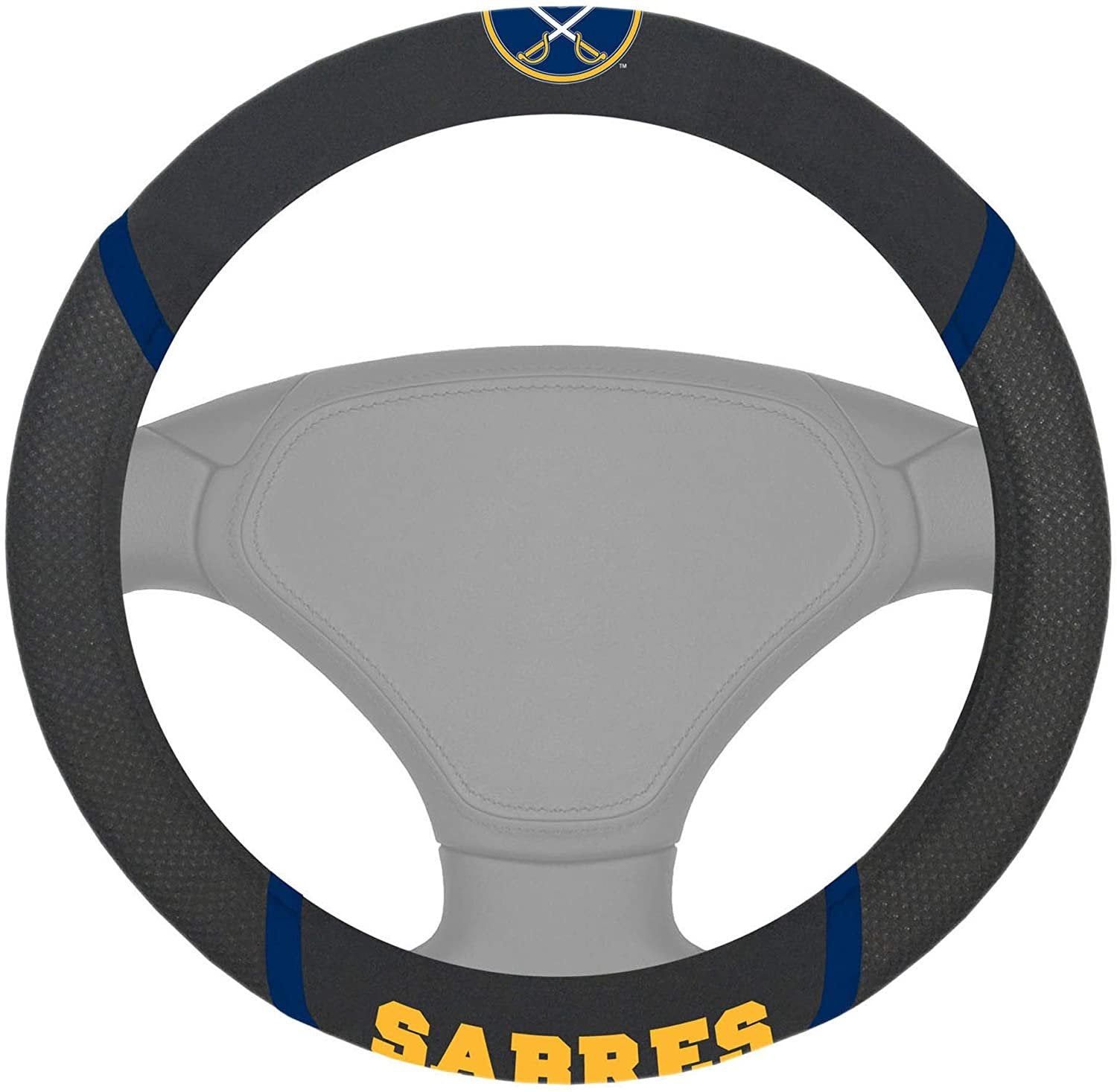 Buffalo Sabres Steering Wheel Cover Premium Embroidered Black 15 Inch