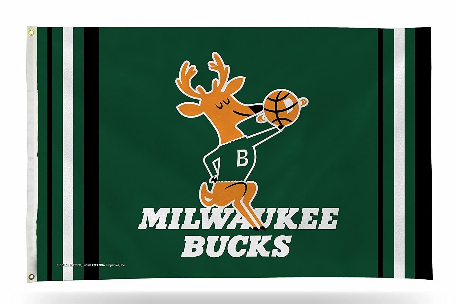 Milwaukee Bucks Premium 3x5 Feet Flag Banner, Retro Logo, Metal Grommets, Outdoor Indoor, Single Sided