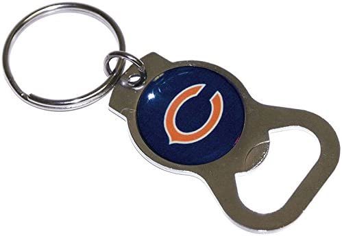 Chicago Bears Premium Solid Metal Bottle Opener Keychain, Silver Key Ring, Team Logo