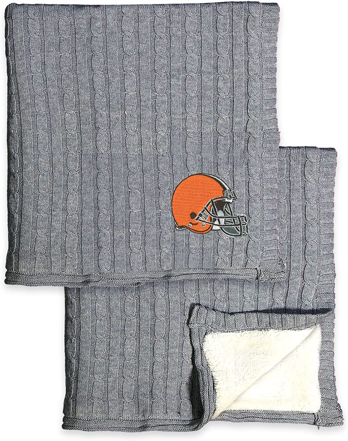 Cleveland Browns Cable Sweater Knit Sherpa Throw Blanket 50x60 Inch Adult
