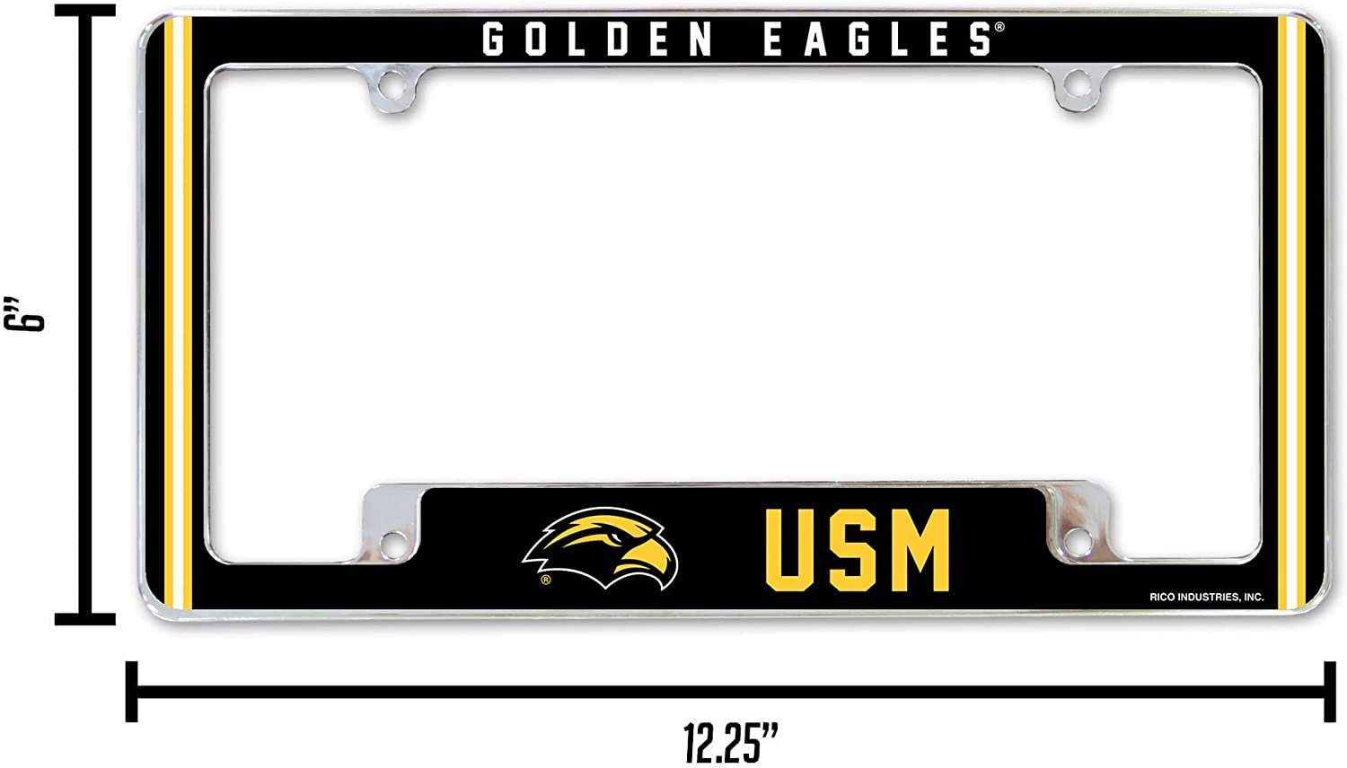 University of Southern Mississippi Golden Eagles Metal License Plate Frame Chrome Tag Cover Alternate Design 6x12 Inch