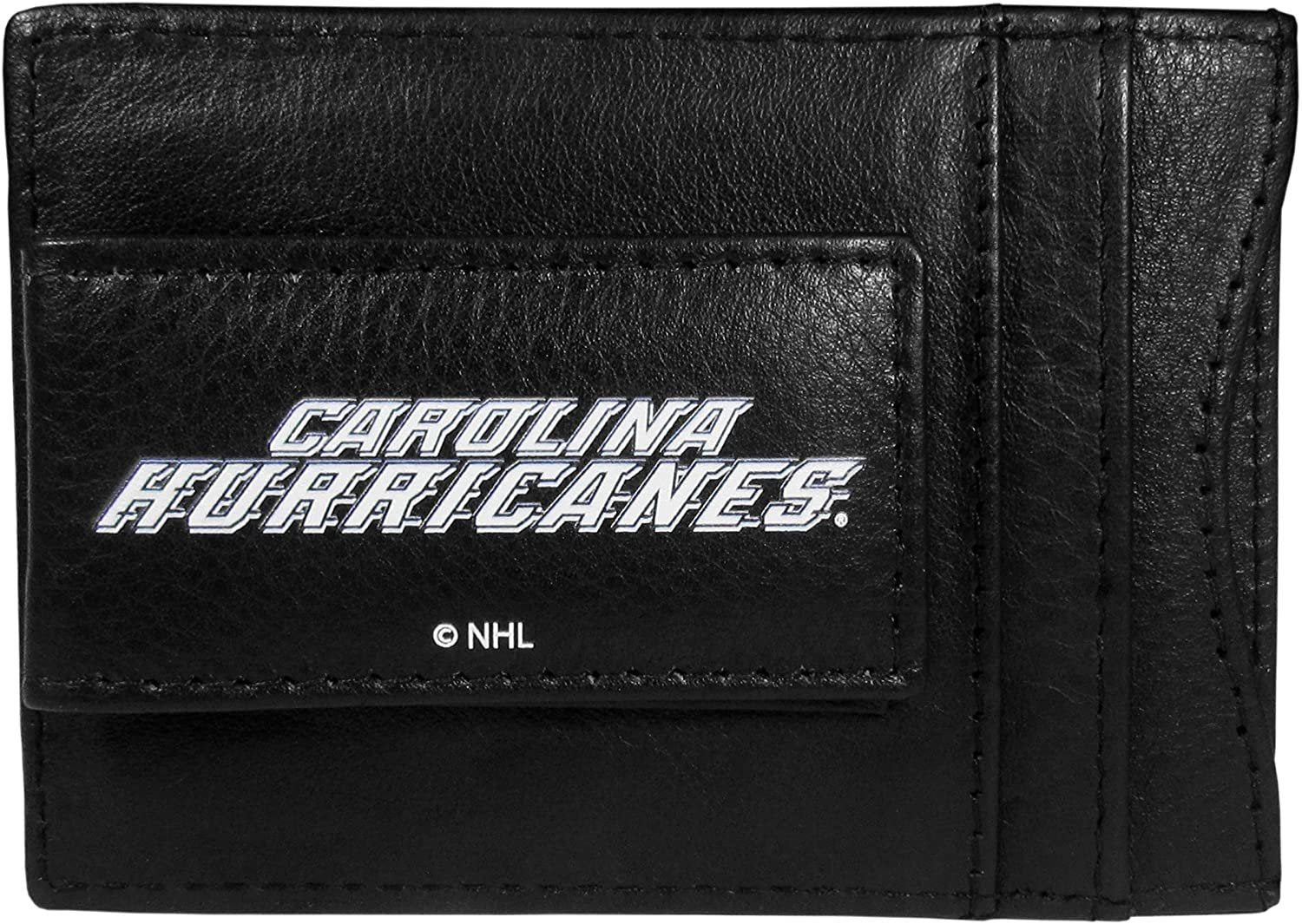 Carolina Hurricanes Black Leather Wallet, Front Pocket Magnetic Money Clip, Printed Logo
