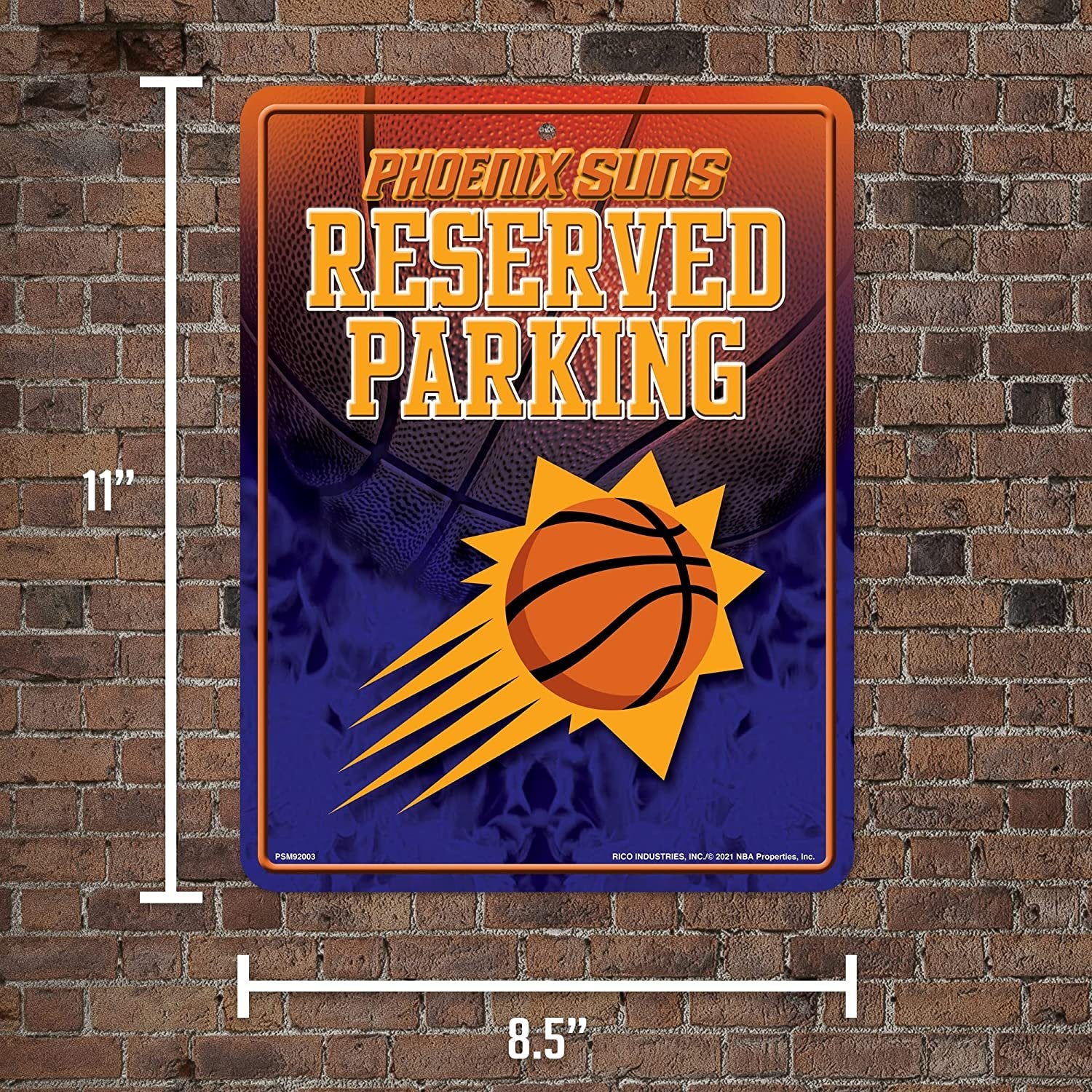Rico Industries NBA Phoenix Suns 8.5" x 11" Metal Parking Sign - Great for Man Cave, Bed Room, Office, Home Décor