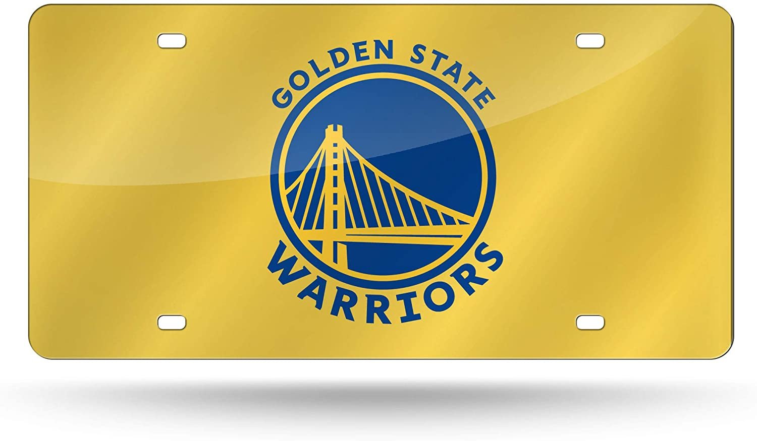 Golden State Warriors Premium Laser Cut Tag License Plate, Yellow Mirrored Acrylic Inlaid, 12x6 Inch