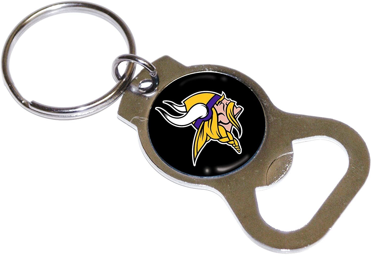 Minnesota Vikings Premium Solid Metal Bottle Opener Keychain, Silver Key Ring, Team Logo