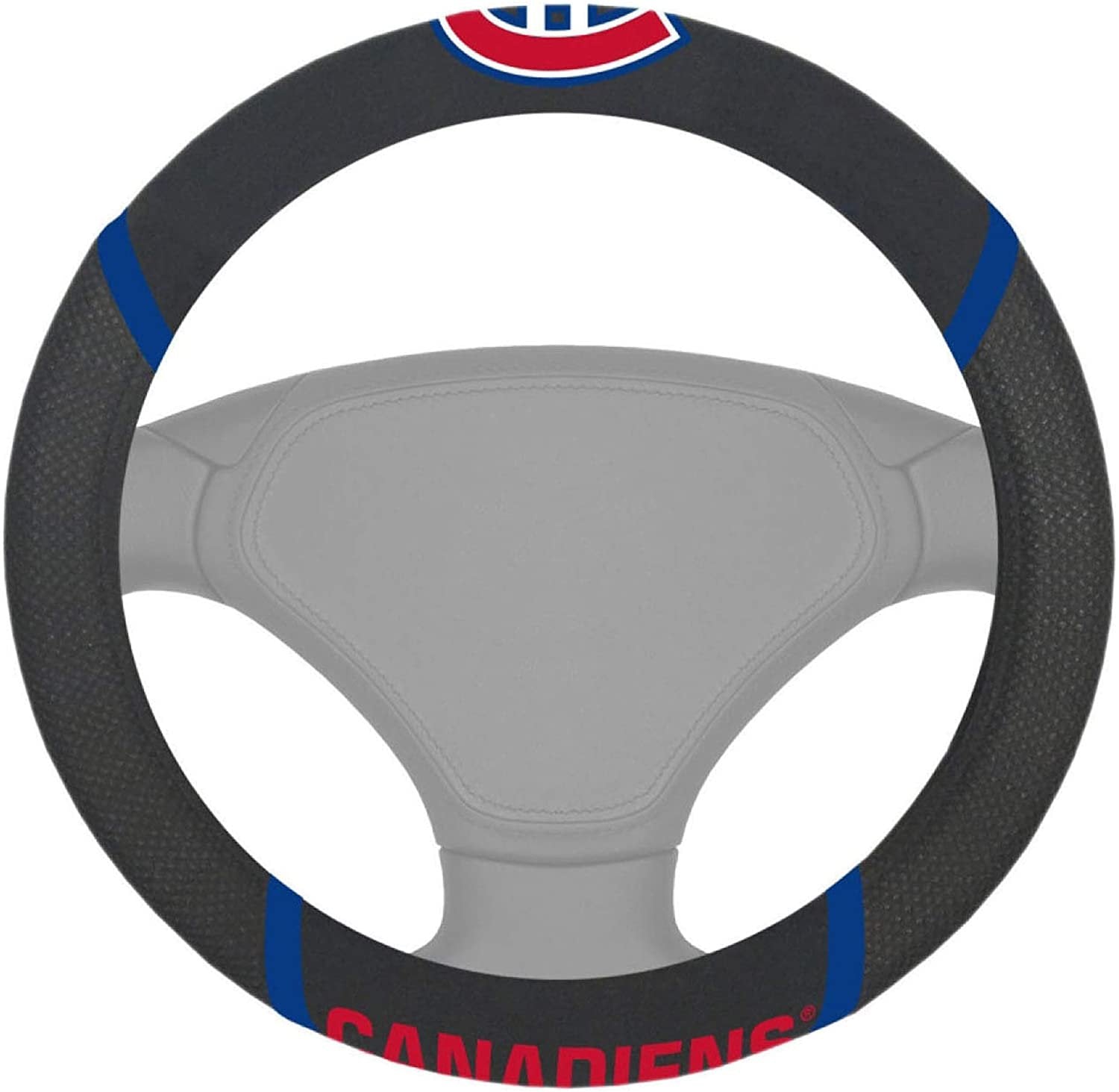 Montreal Canadiens Steering Wheel Cover Premium Embroidered Black 15 Inch