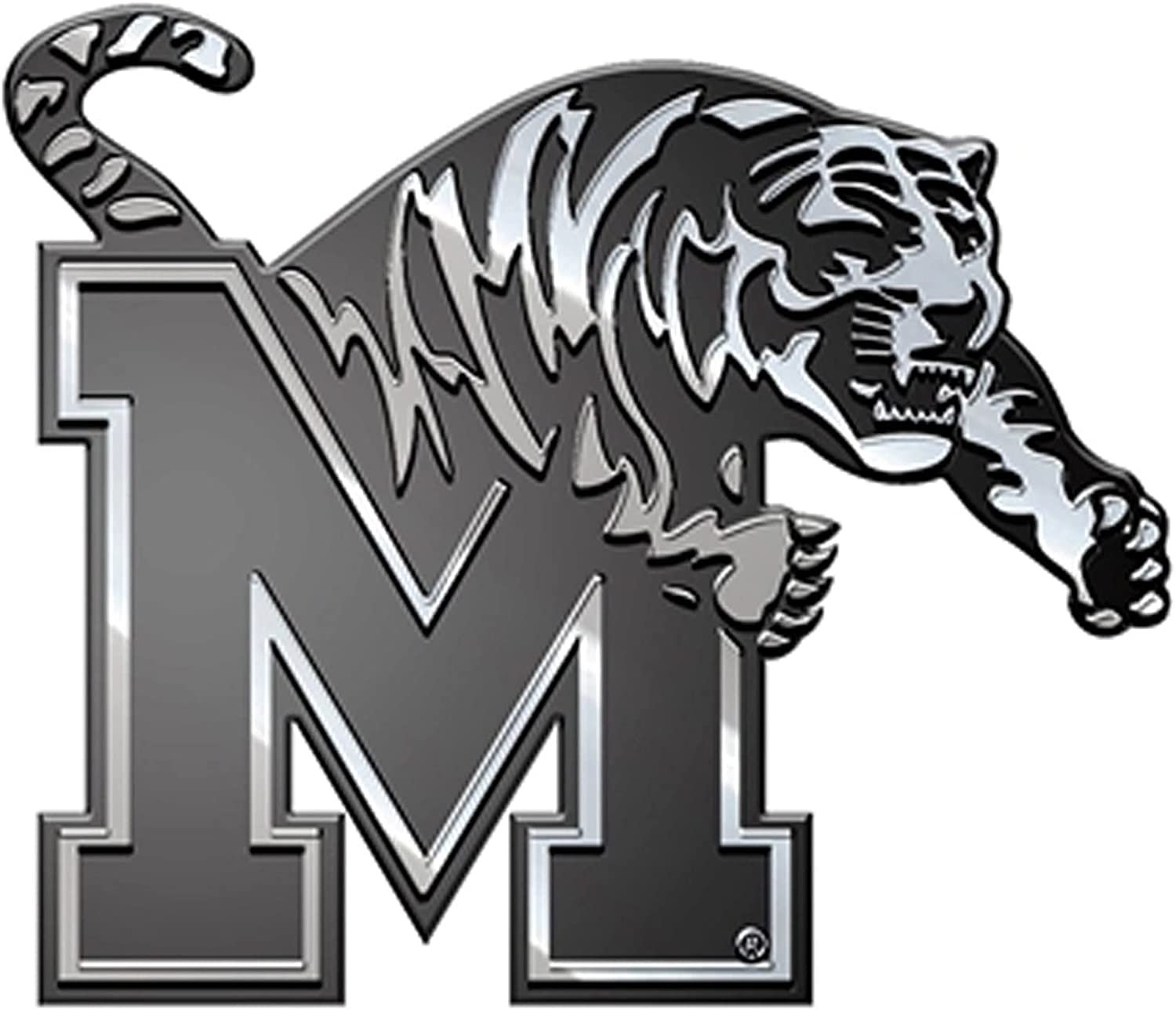 University of Memphis Tigers Auto Emblem, Plastic Molded, Silver Chrome Color, Raised 3D Effect, Adhesive Backing