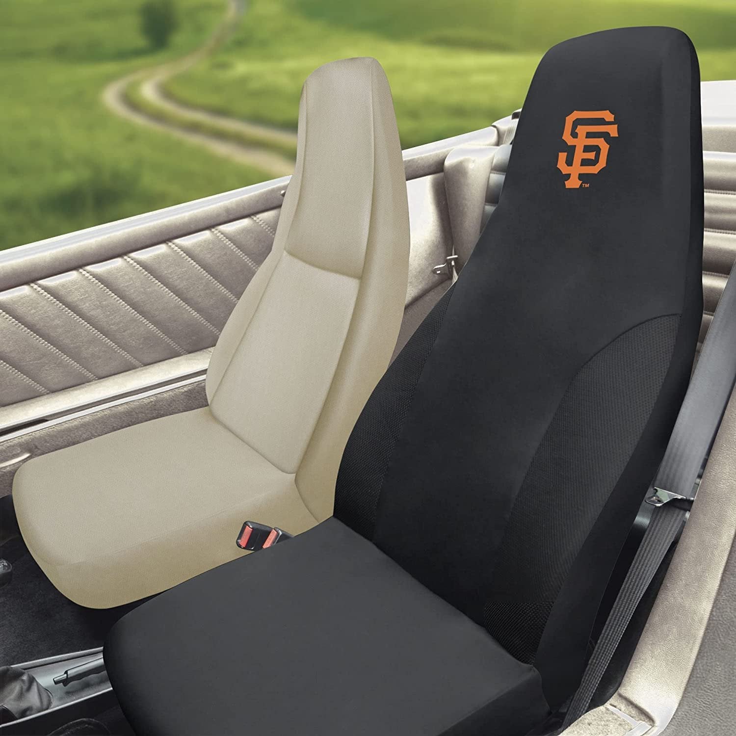 San Francisco Giants Embroidered Black Auto Bucket Seat Cover 48x20 Inch Elastic