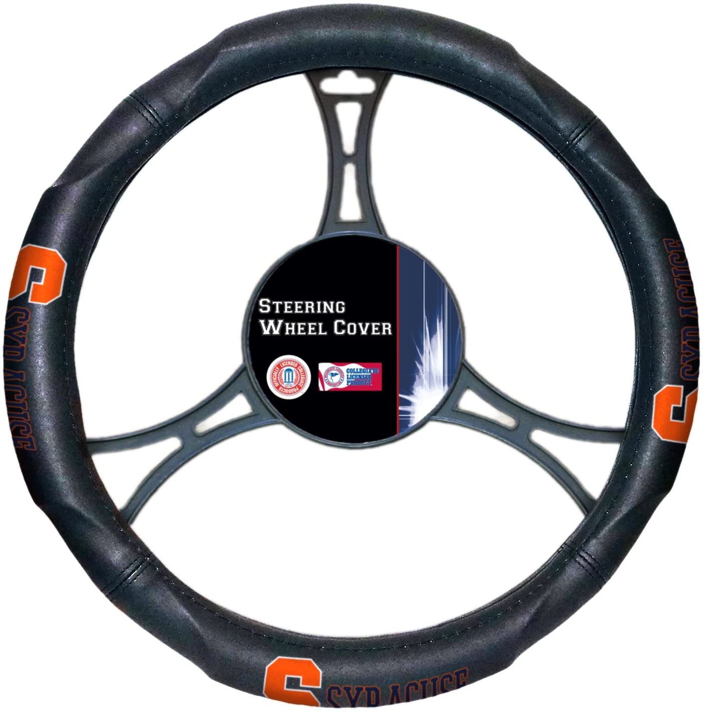 Syracuse Orange Steering Wheel Cover Premium Rubber Gripped Black 15 Inch University