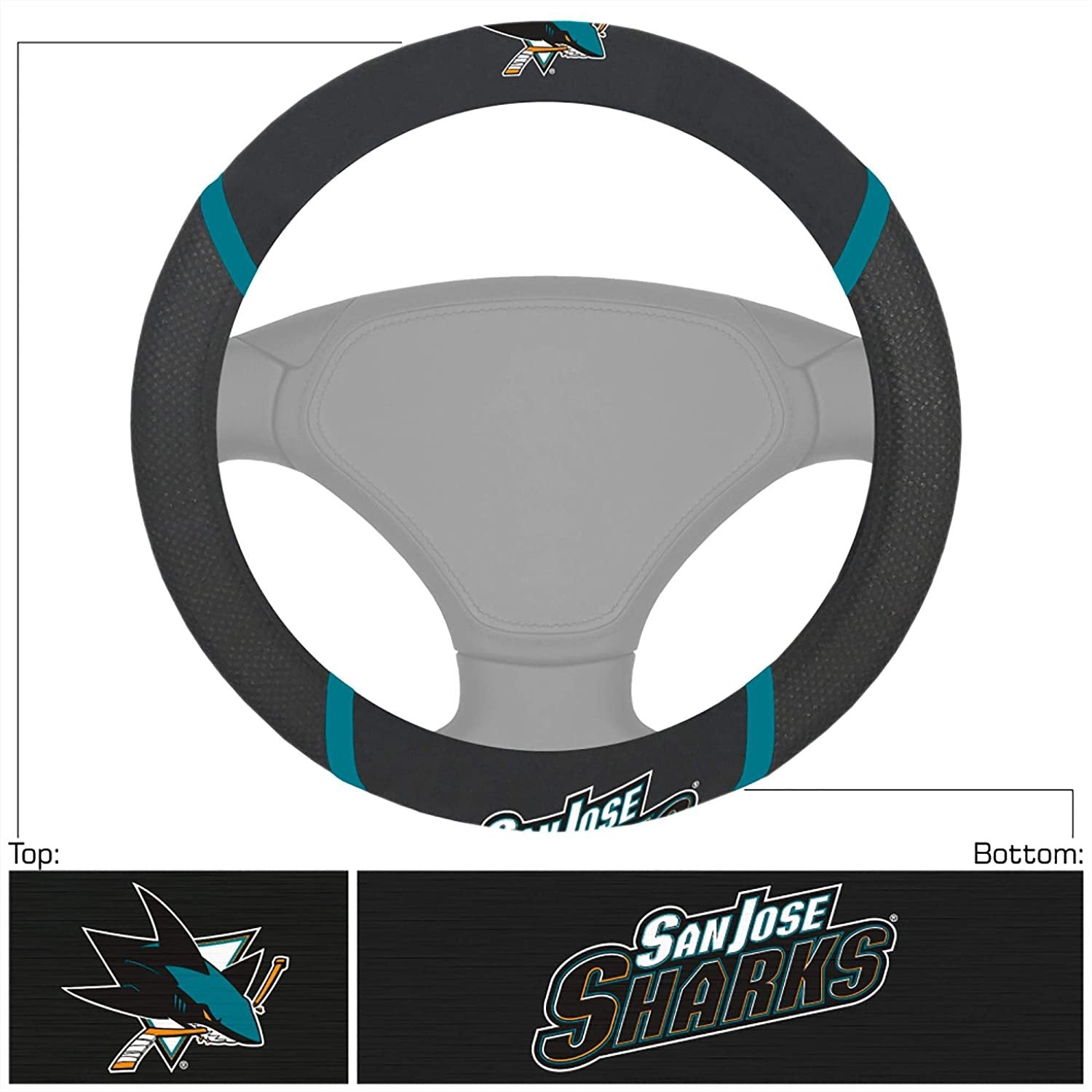 San Jose Sharks Steering Wheel Cover Premium Embroidered Black 15 Inch