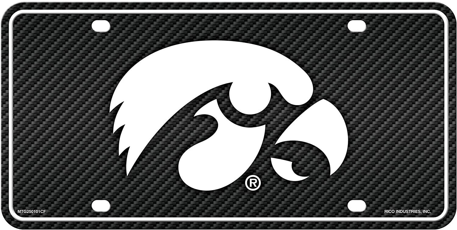 University of Iowa Hawkeyes Metal Auto Tag License Plate, Carbon Fiber Design, 6x12 Inch