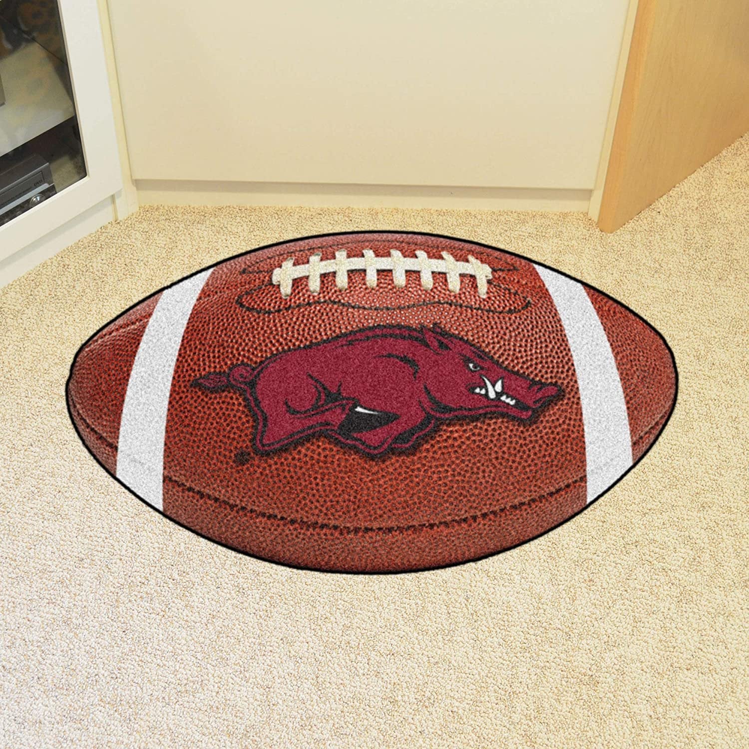 University of Arkansas Razorbacks Floor Mat Area Rug, 20x32 Inch, Non-Skid Backing, Football Design