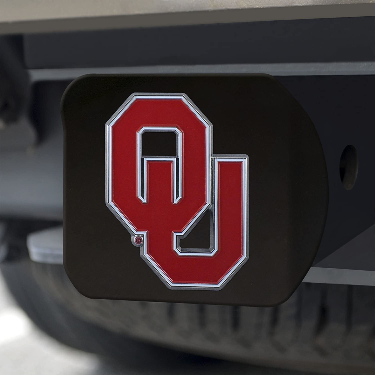 Oklahoma Sooners Solid Metal Black Hitch Cover with Color Metal Emblem 2 Inch Square Type III University of