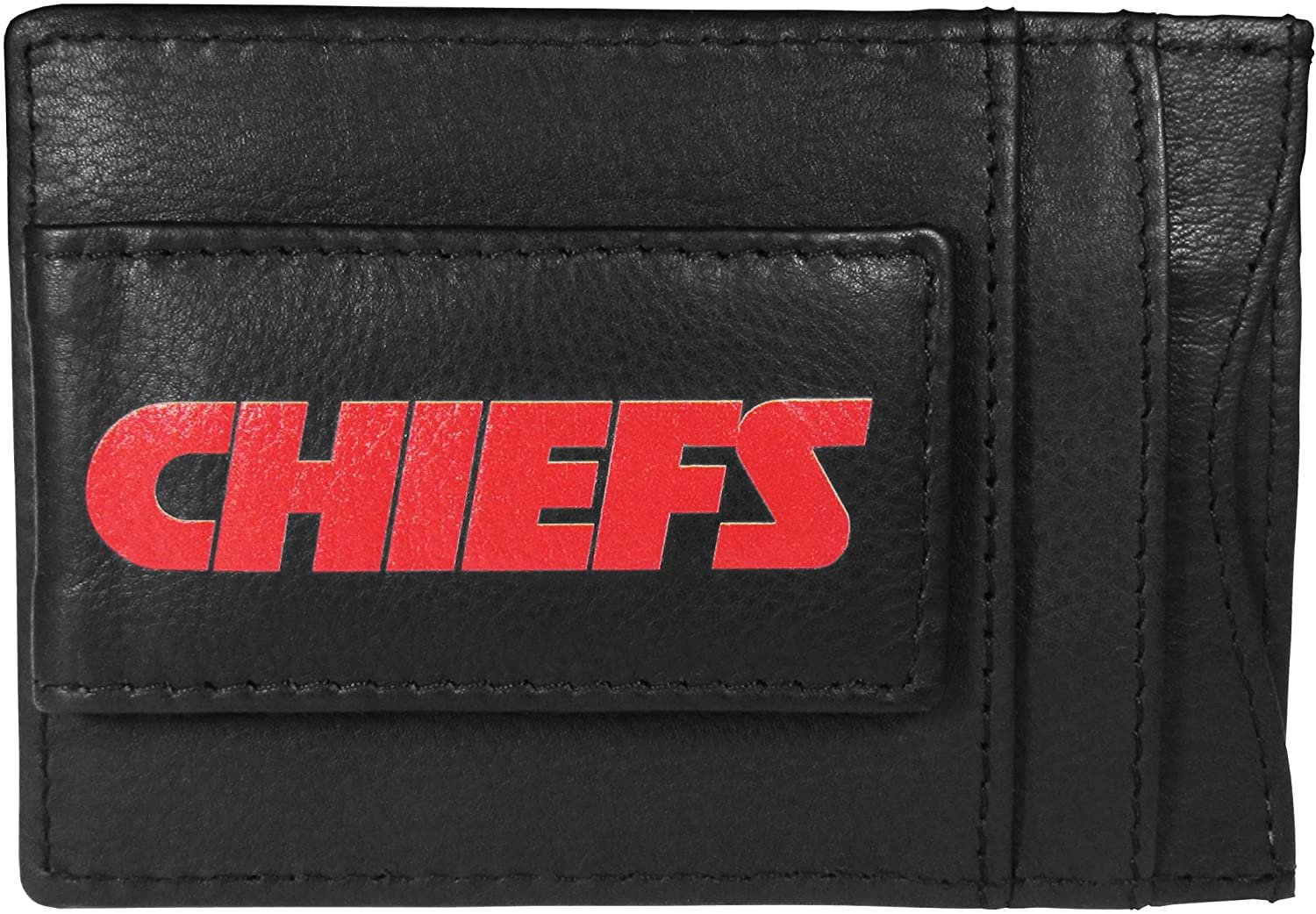 Kansas City Chiefs Black Leather Wallet, Front Pocket Magnetic Money Clip, Printed Logo