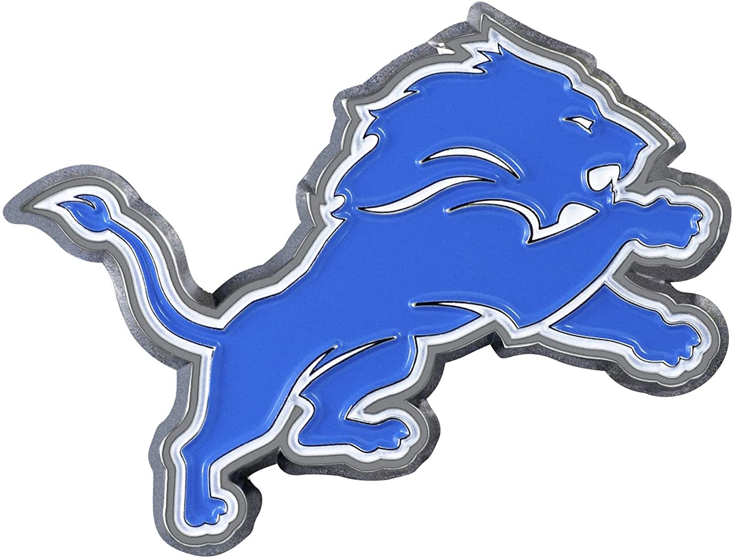 Detroit Lions Premium Solid Metal Raised Auto Emblem, Team Color, Shape Cut, Adhesive Backing