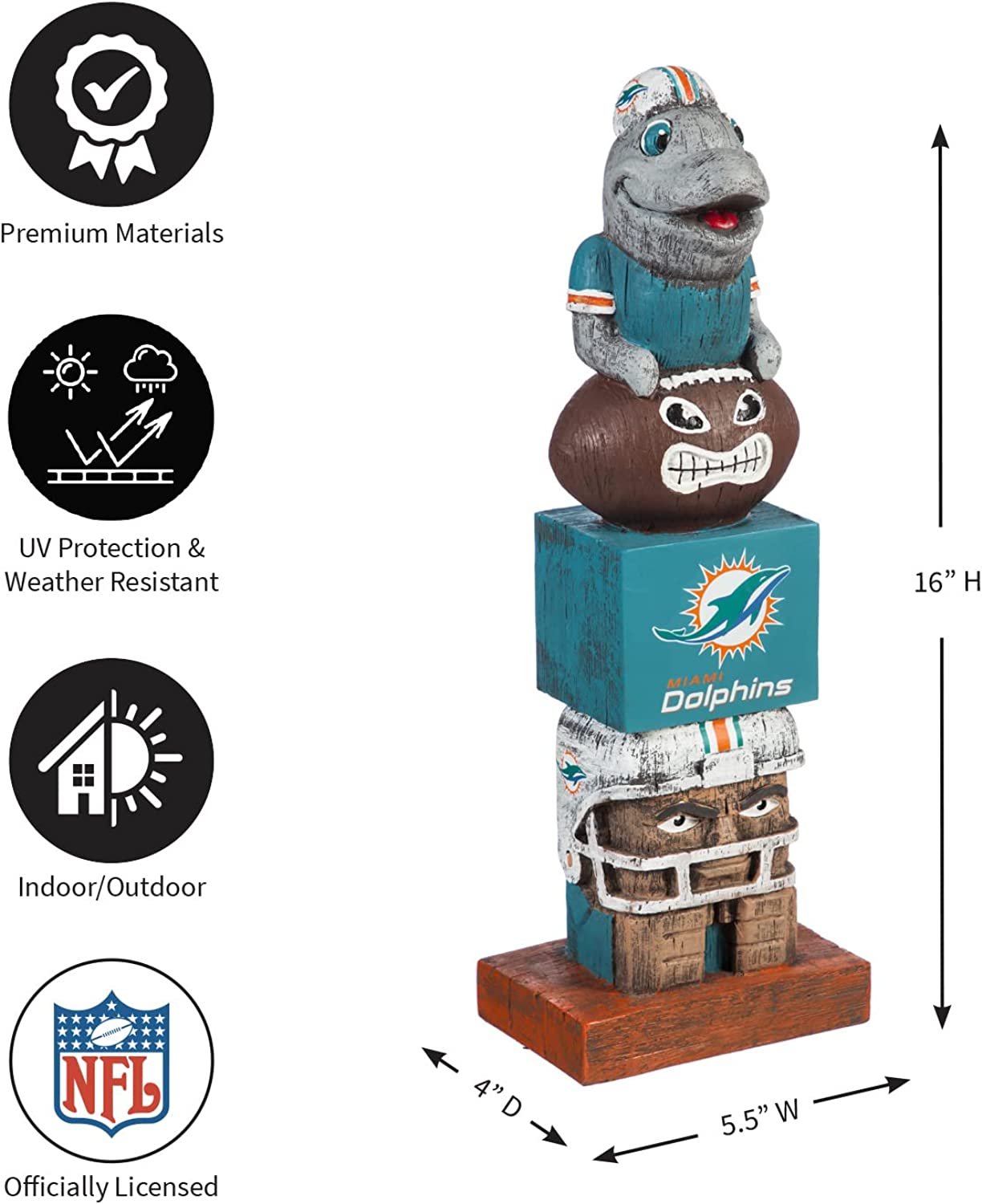 Miami Dolphins 16 Inch Tiki Totem Garden Statue Resin Outdoor Decoration