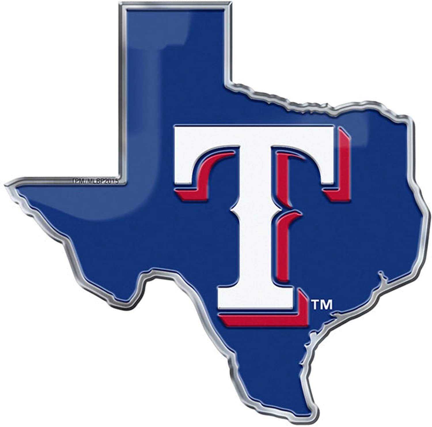 Texas Rangers Team State Design Auto Emblem, Aluminum Metal, Embossed Team Color, Raised Decal Sticker, Full Adhesive Backing