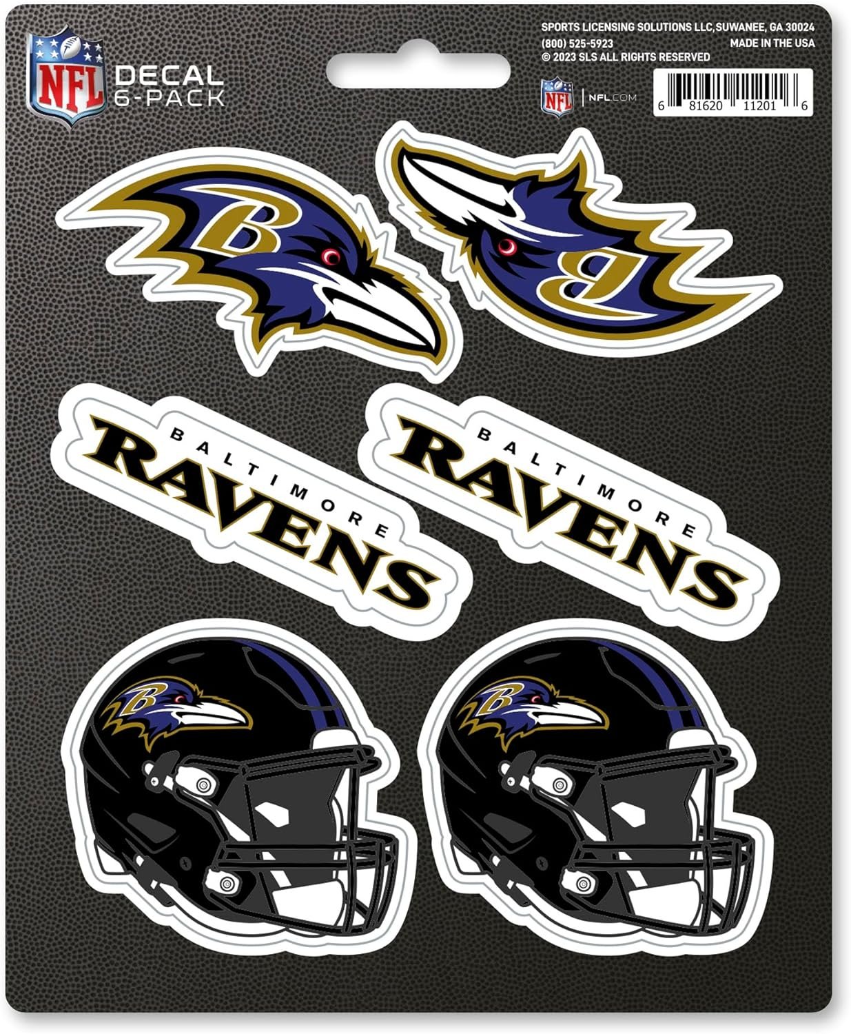 Baltimore Ravens 6-Piece Decal Sticker Set, 5x6 Inch Sheet, Gift for football fans for any hard surfaces around home, automotive, personal items