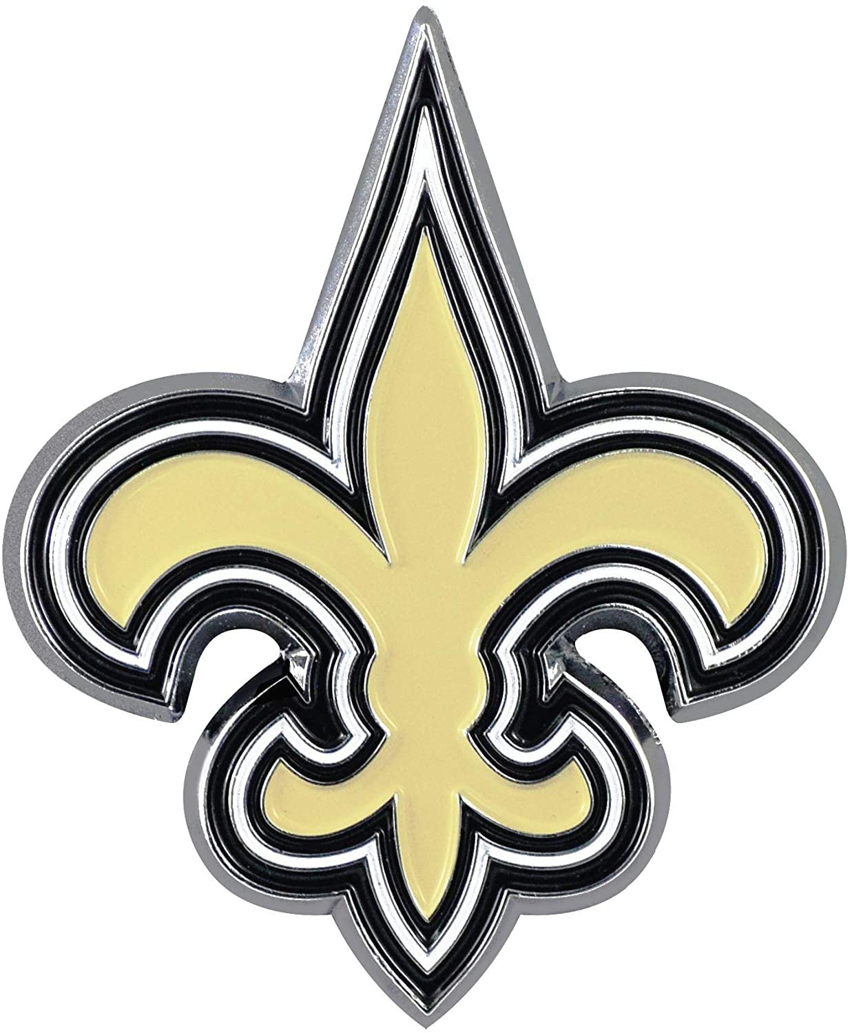 New Orleans Saints Solid Metal Color Auto Emblem, Raised Shape Cut, 3.5 Inch, Adhesive Backing
