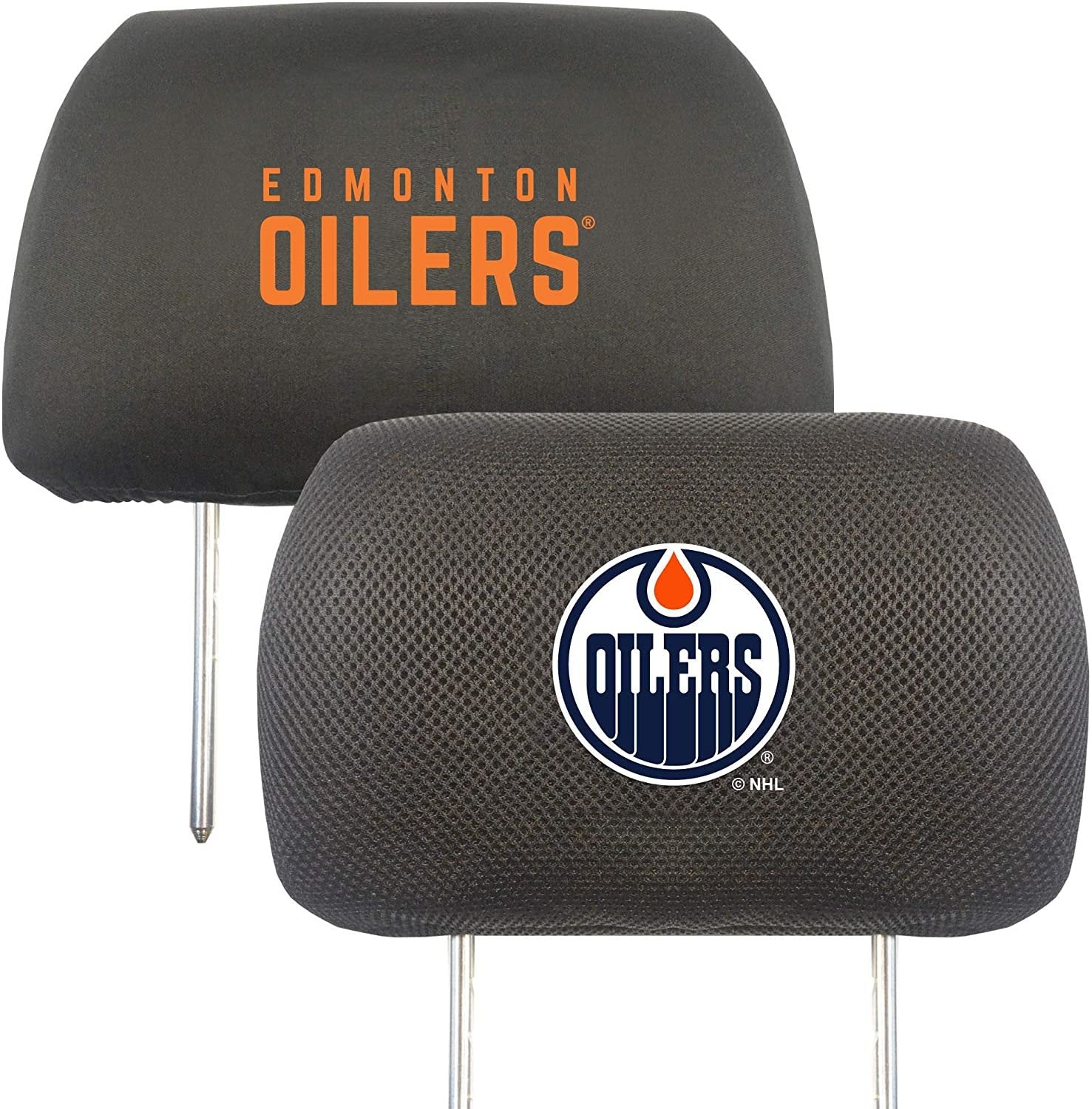 Edmonton Oilers Pair of Premium Auto Head Rest Covers, Embroidered, Black Elastic, 14x10 Inch