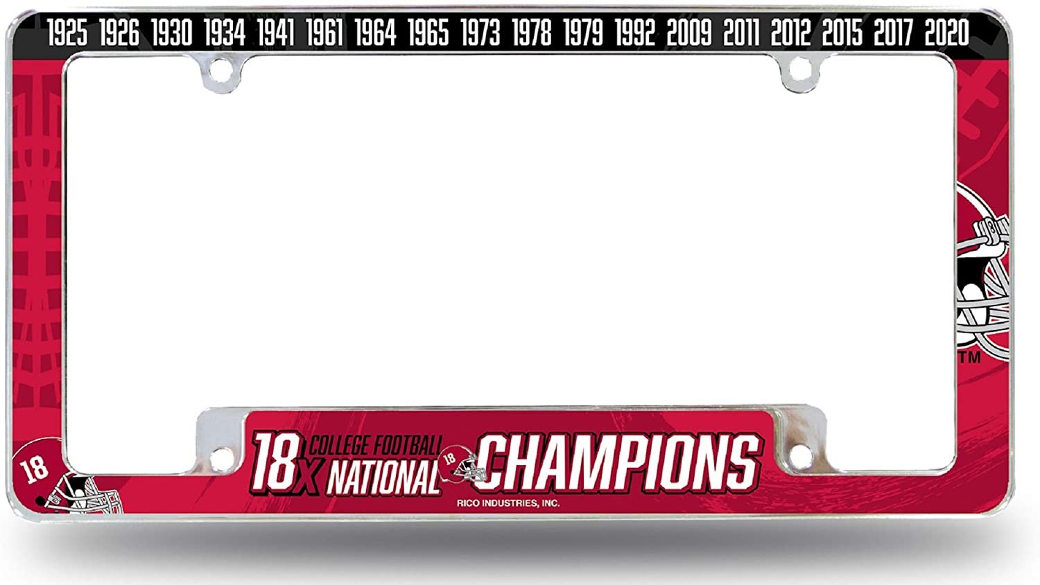 University of Alabama Crimson Tide 18X Time Champions Metal License Plate Frame Chrome Tag Cover, All Over Design, 6x12 Inch