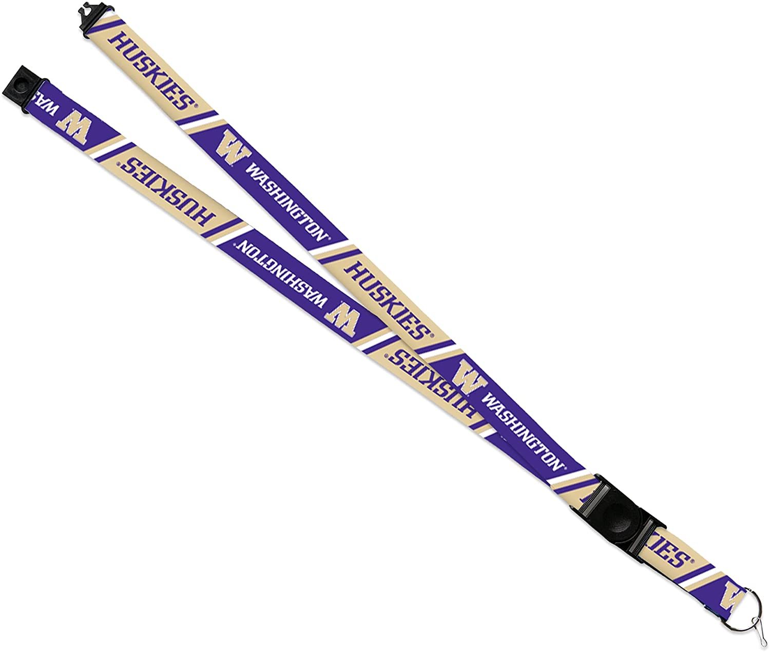 University of Washington Huskies Lanyard Keychain Double Sided 18 Inch Button Clip Safety Breakaway