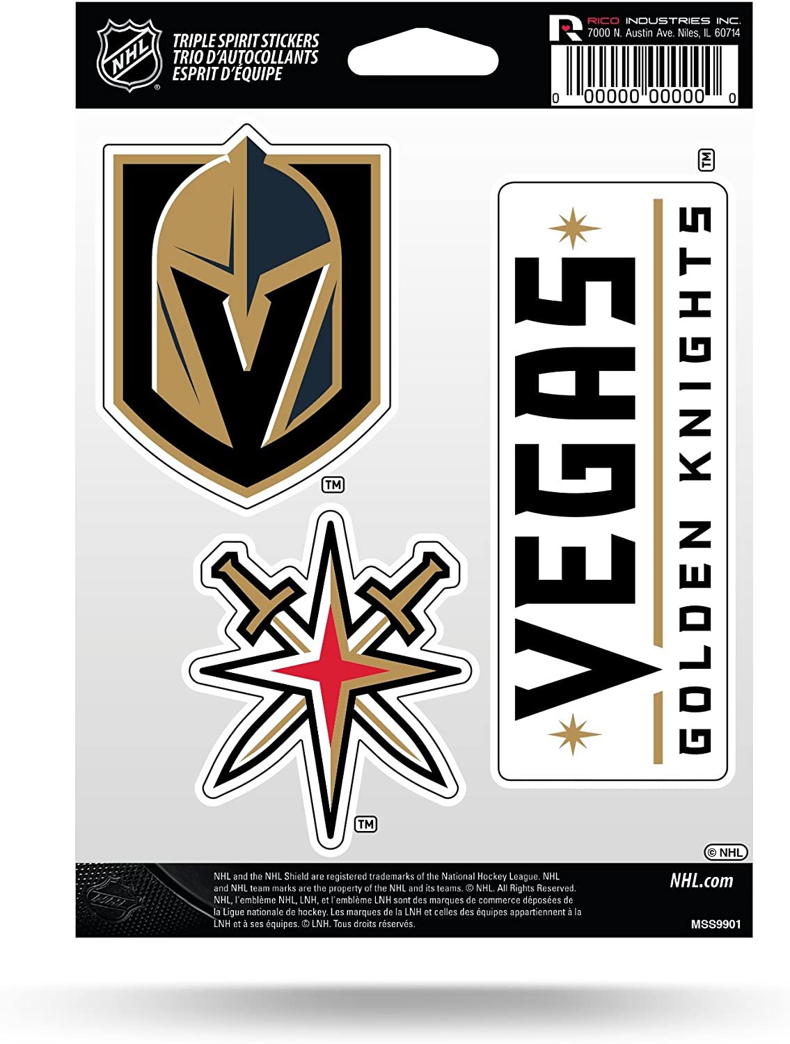 Vegas Golden Knights Triple Sticker Decal Sheet 3-Piece