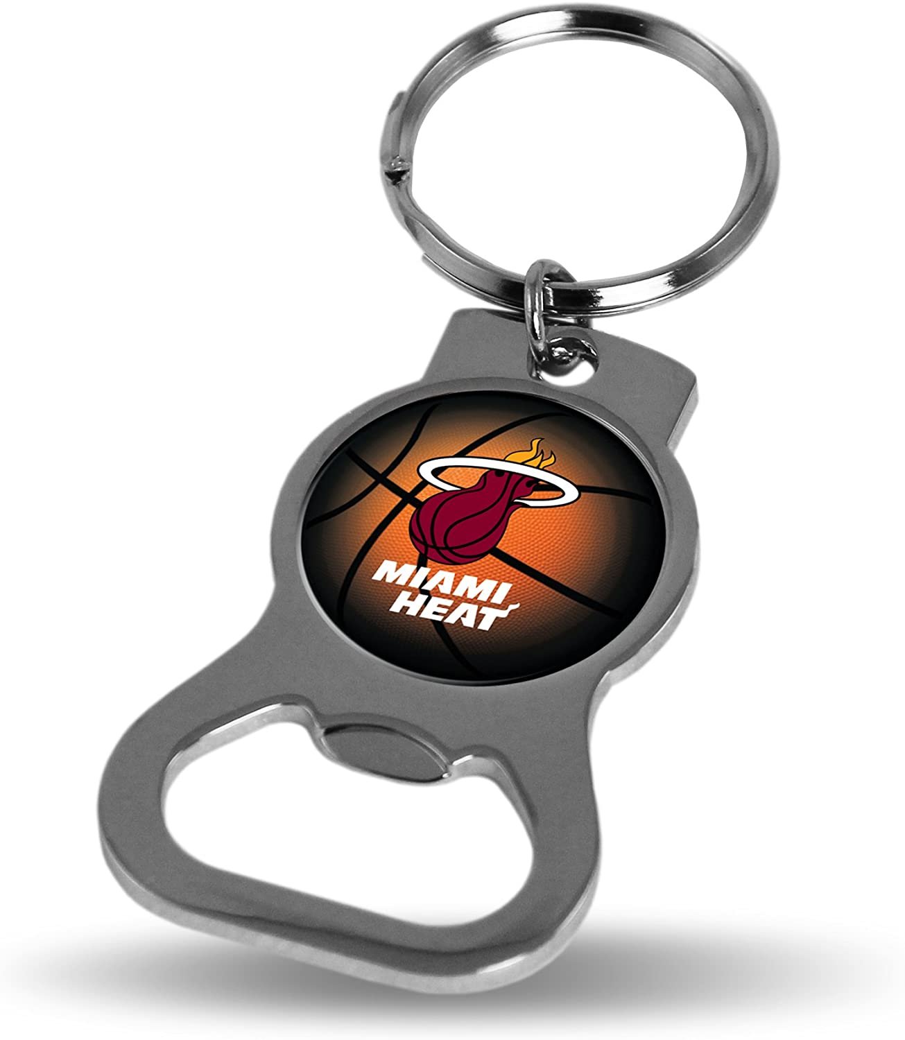 Miami Heat Premium Solid Metal Bottle Opener Keychain, Silver Key Ring, Team Logo