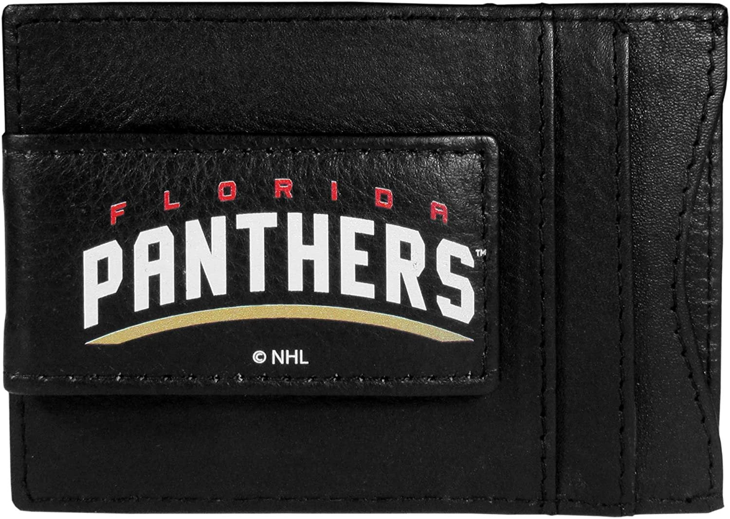 Florida Panthers Black Leather Wallet, Front Pocket Magnetic Money Clip, Printed Logo