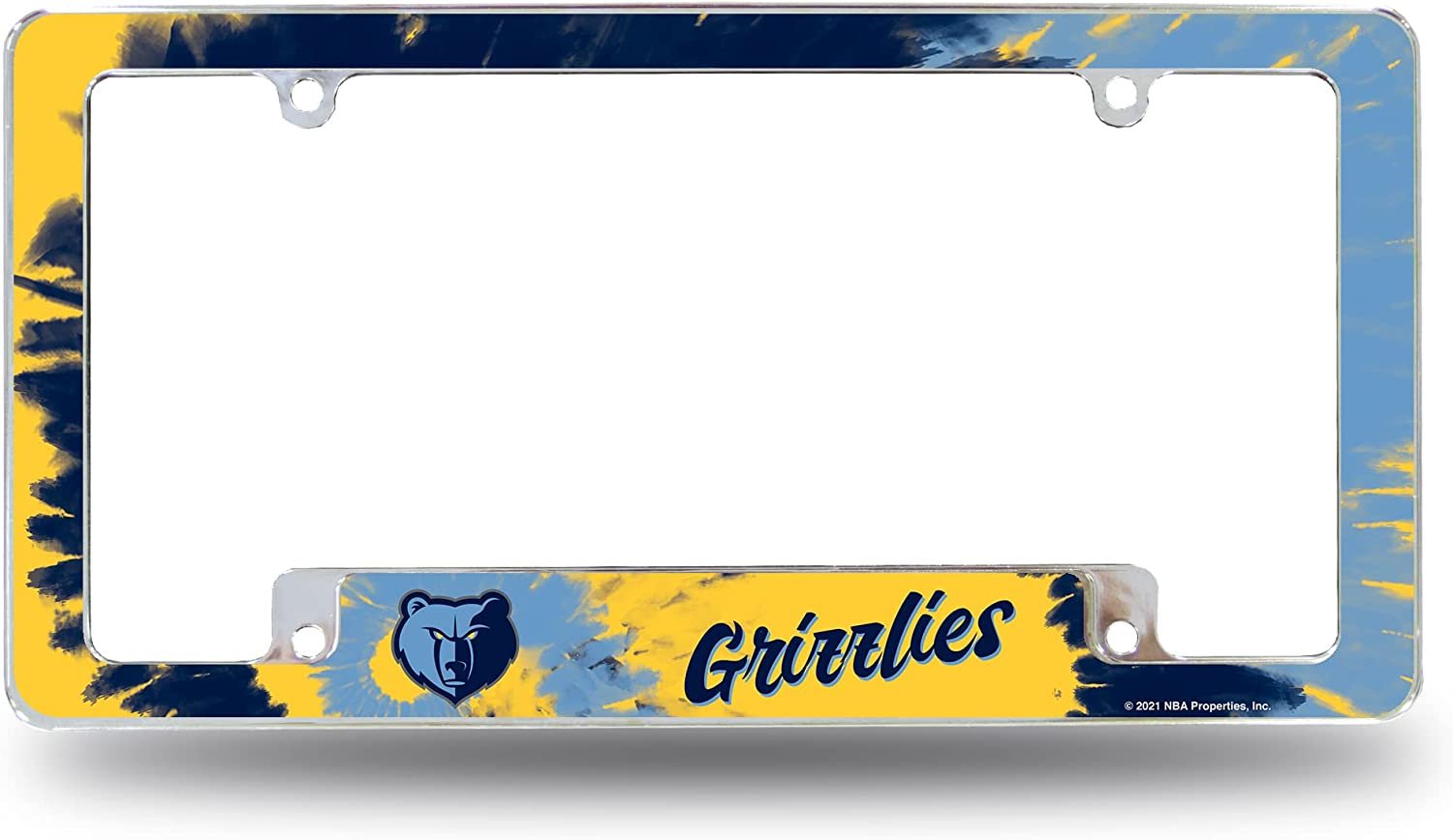 Memphis Grizzlies Metal License Plate Frame Chrome Tag Cover Tie Dye Design 6x12 Inch