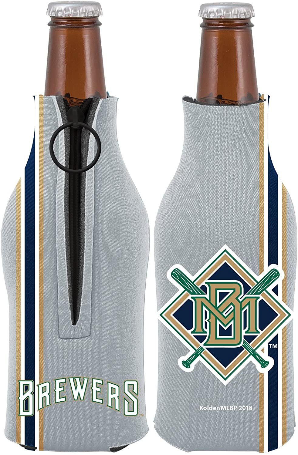 Milwaukee Brewers 2-Pack Throwback Design Zipper Bottle Neoprene Beverage Insulator Holder Baseball
