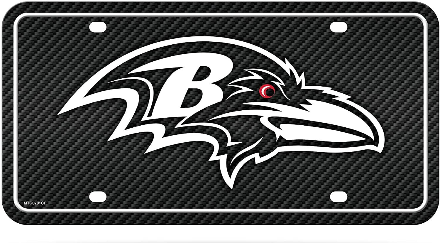 Baltimore Ravens Metal Auto Tag License Plate, Carbon Fiber Design, 6x12 Inch