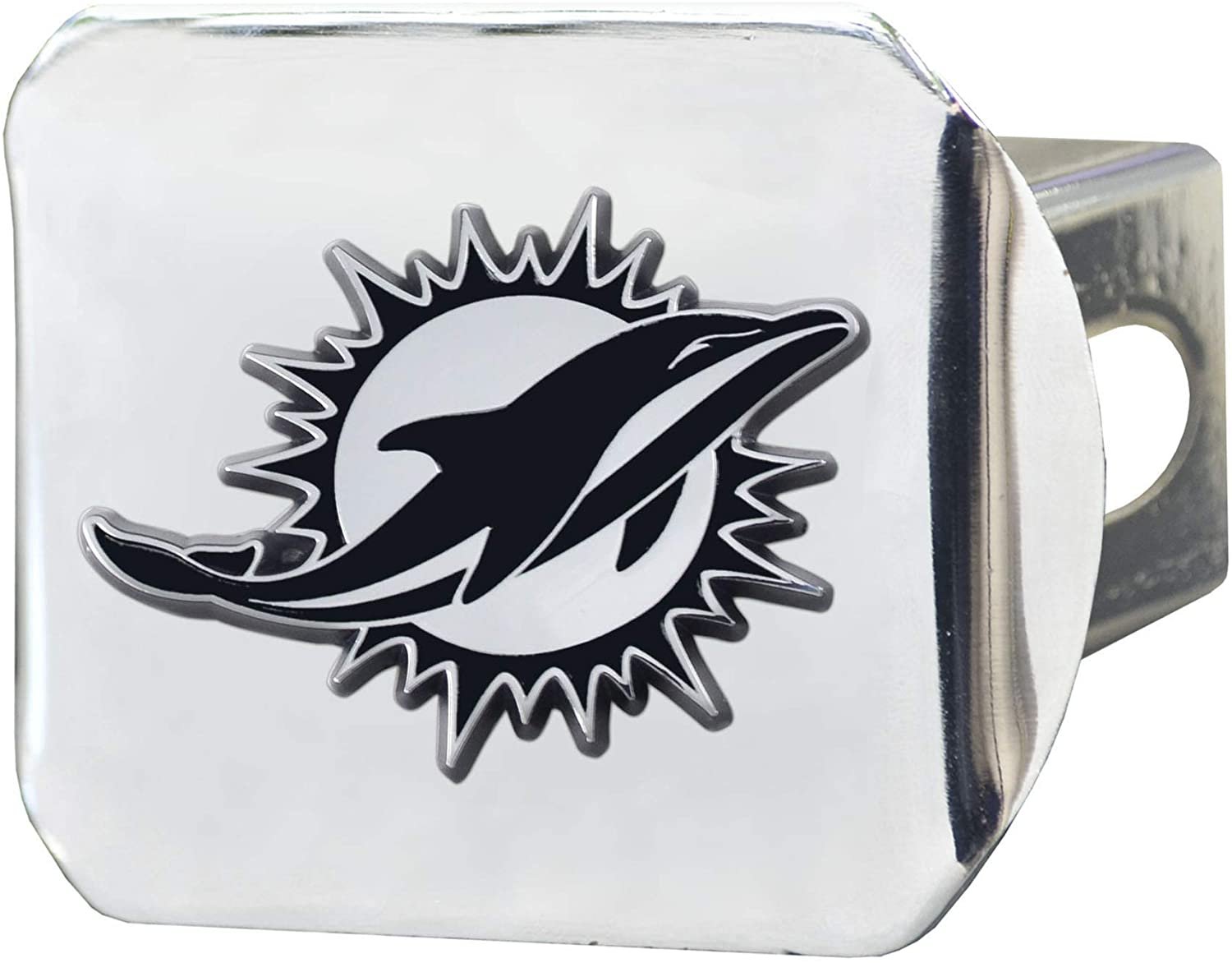 Miami Dolphins Hitch Cover Solid Metal with Raised Chrome Metal Emblem 2" Square Type III