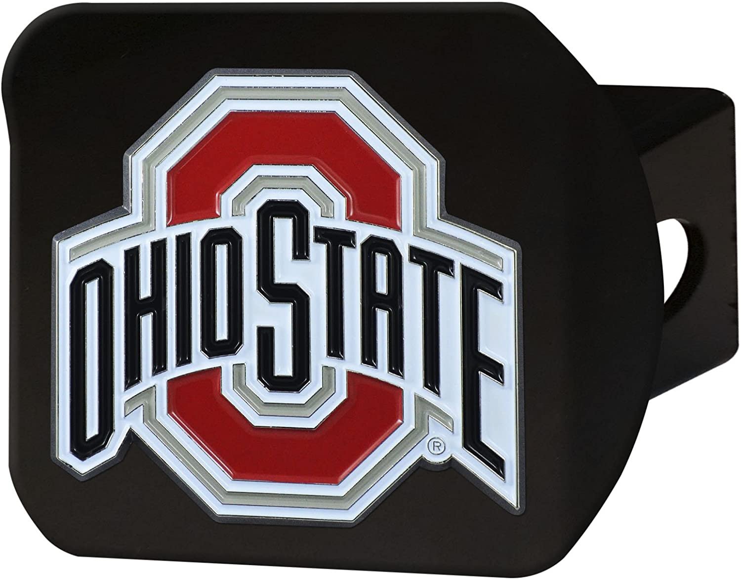 Ohio State Buckeyes Solid Metal Black Hitch Cover with Color Metal Emblem 2 Inch Square Type III University of