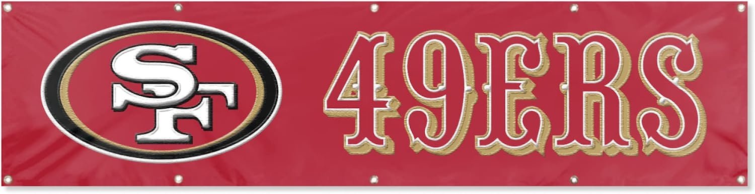 San Francisco 49ers Giant 8x2 Feet Banner Flag Premium Embroidered Nylon Construction Metal Grommets