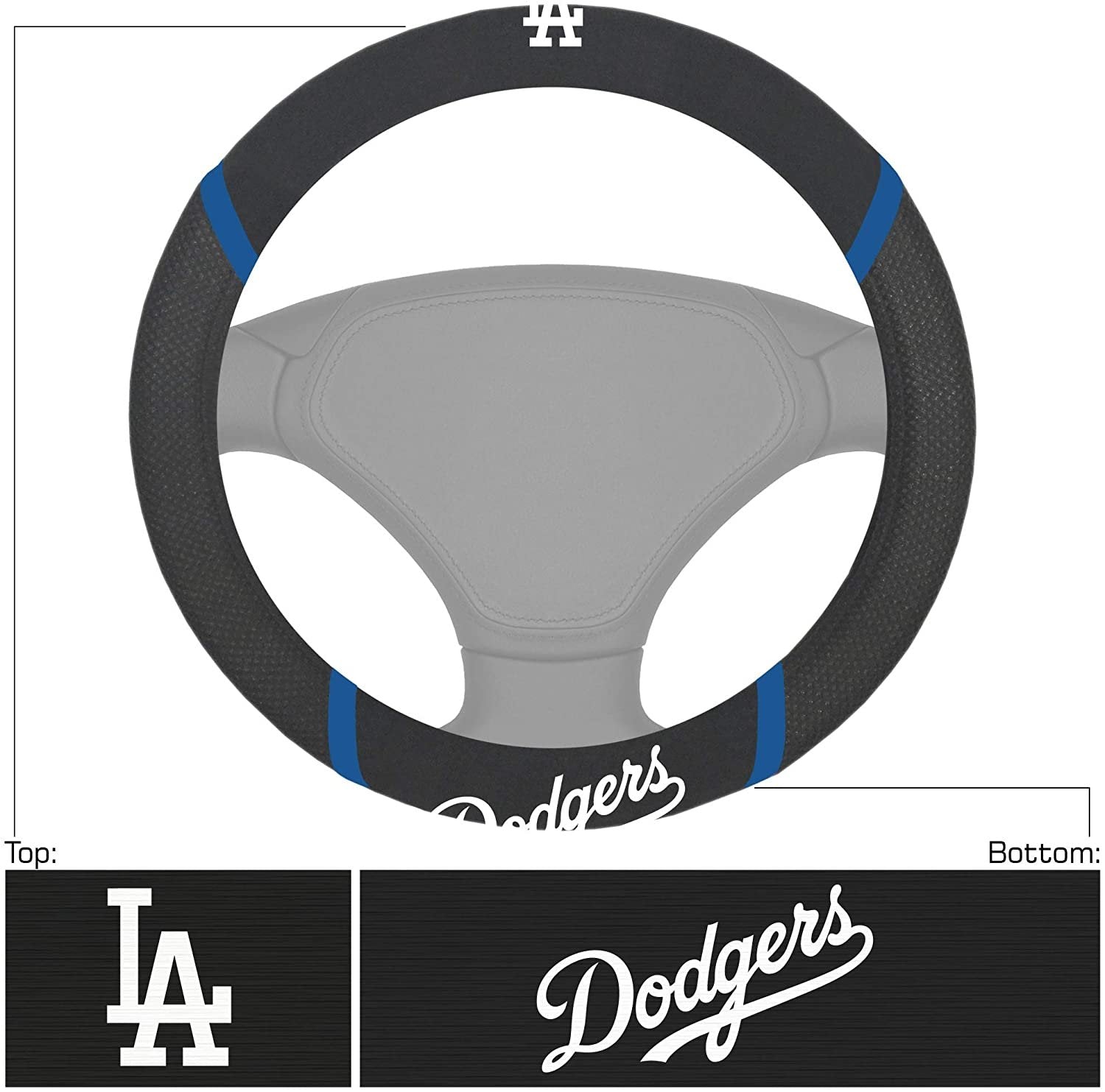 Los Angeles Dodgers Steering Wheel Cover Premium Embroidered Black 15 Inch