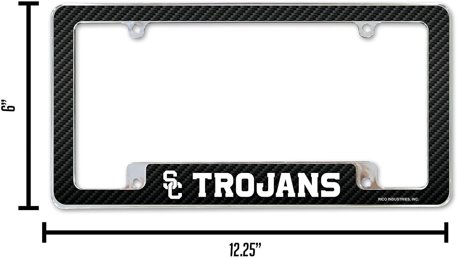 University of Southern California Trojans USC Metal License Plate Frame Chrome Tag Cover 12x6 Inch Carbon Fiber Design