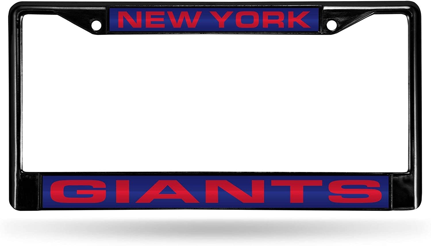 New York Giants Black Metal License Plate Frame Tag Cover, Laser Acrylic Mirrored Inserts, 12x6 Inch
